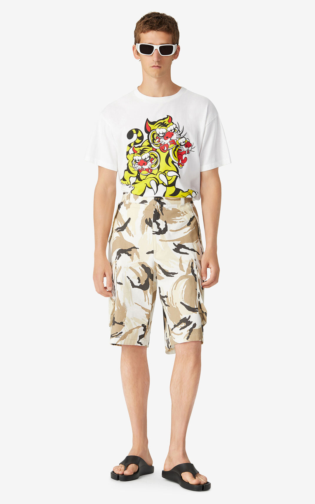 Shorts Kenzo Tropic Camo cargo Homme Blanche | IPHD-16408